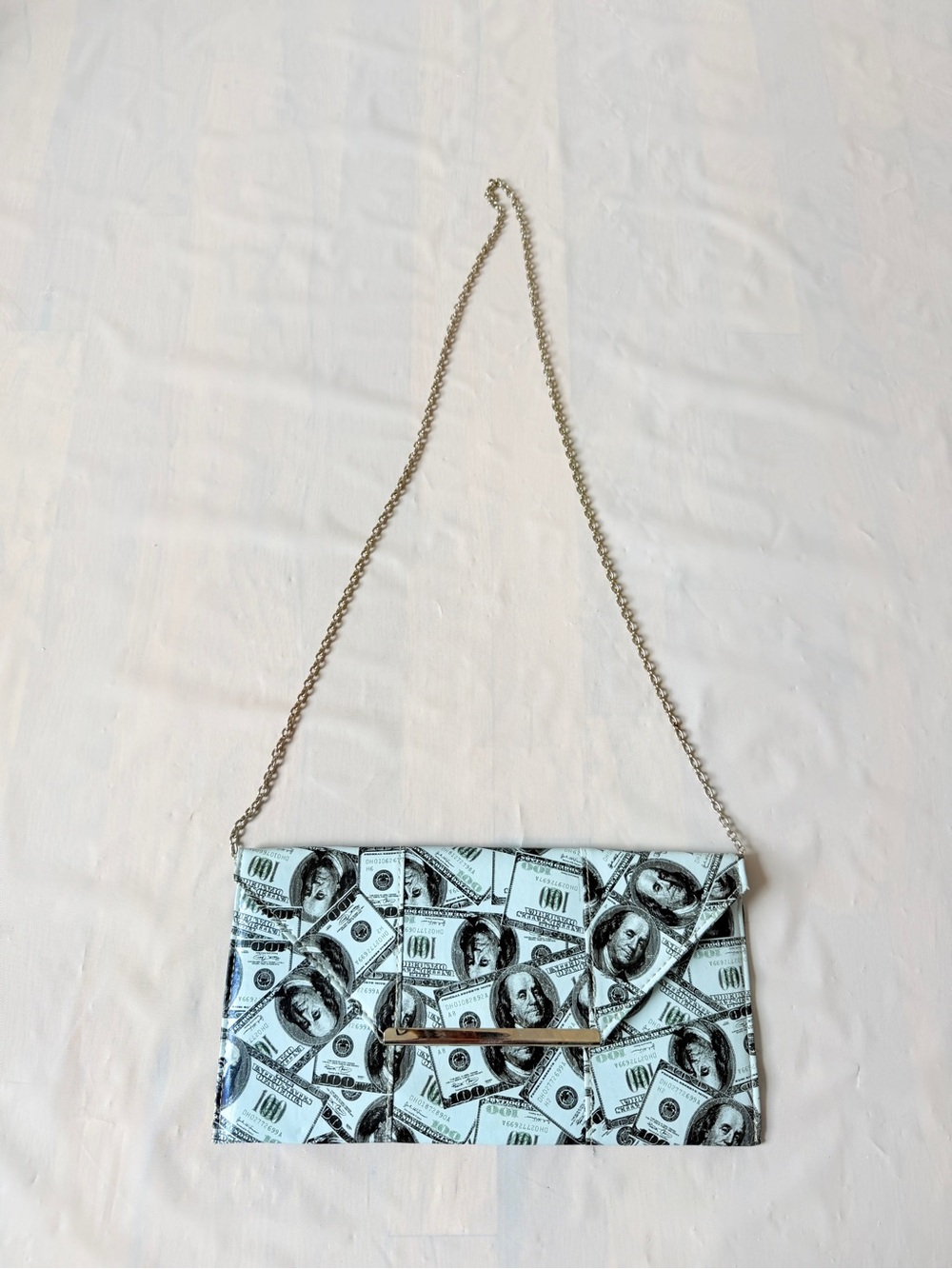JNB Money Envelope Clutch Crossbody Bag silver Chain convertible cash bill nWOT